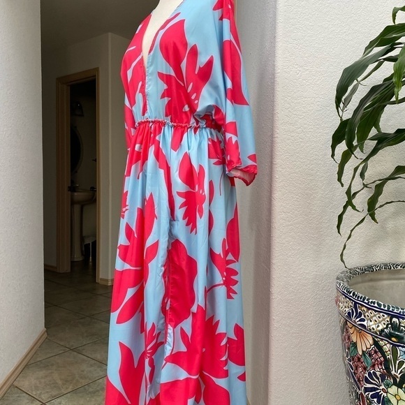 Caftan Maxi‎ Tunic Blue and Pink Floral Print Dress Small - Picture 6 of 15